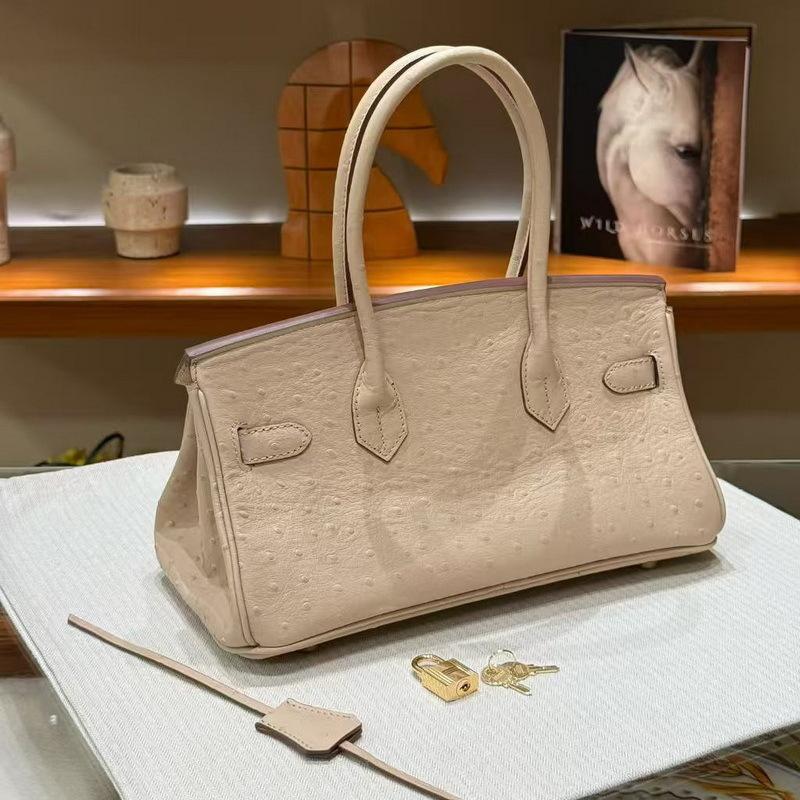26 New Genuine Leather Women's Bag With Ostrich Patterned Cowhide, Light Luxury Fashion, Gold Buckle, Platinum Bag, Handbag, Cross-border