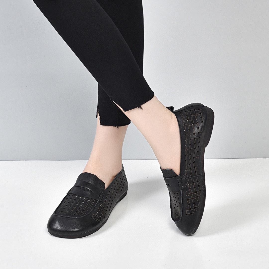 

Мода 2025 повседневные мягкая подошва мягкая поверхность ретро перфорированные женские туфли первый слой коровьей кожи круглый носок плоская подошва лоферы женские туфли 35