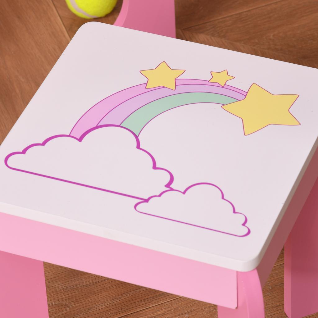 Kids Dressing Table with Mirror, Stool, Pink