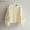 ZANZEA Women Casual Floral Print Splice Long Sleeve Round Neck Loose Blouse