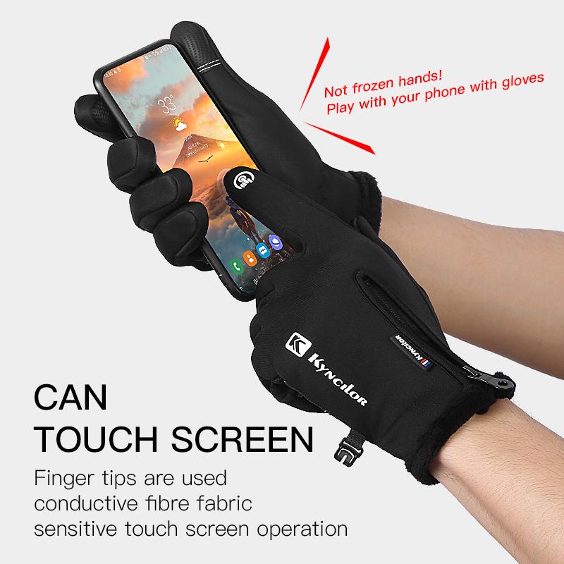 Cycling Winter Black Gloves Leather Gloves Wear Resistant Nonslip Touch Screen Zipper Gloves for Work MTB Motorcycle Gloves