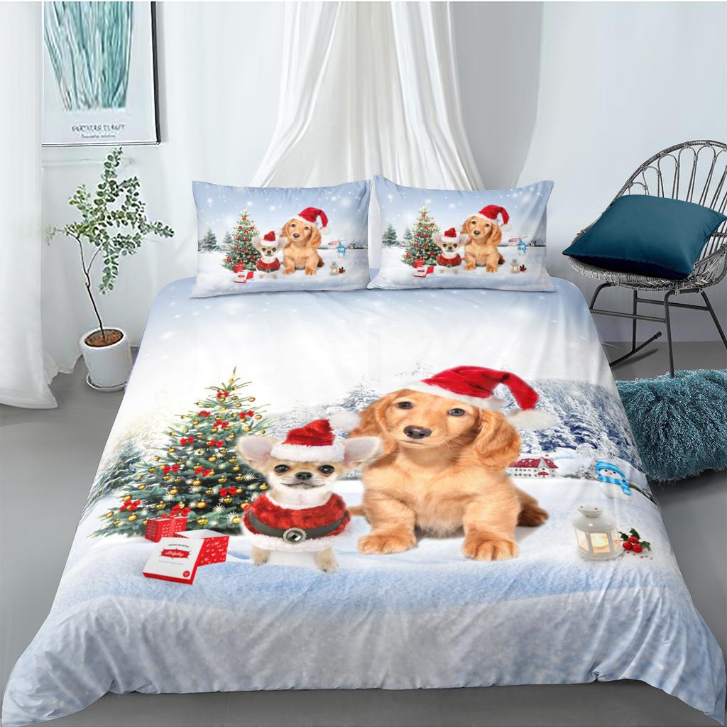 Santa Elk 3D Digital Printing Three-Piece Quilt Cover Sheet Grinding Quilt Cover