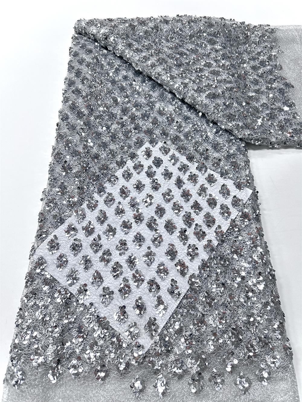 

African Sequins Lace Fabrics 2026 5Yards High Quality French Nigerian Sequins Lace Fabric For Sewing Dress Wedding Party Women 5 yards&120cm