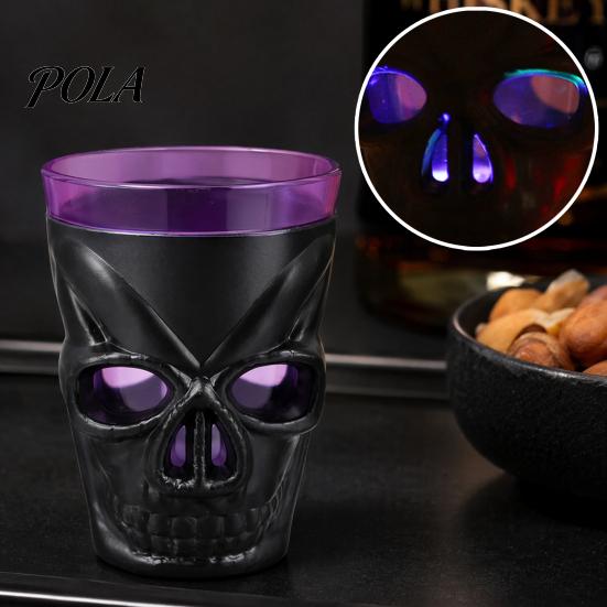 Scary Night Light Cup Halloween Glowing Skull Goblet, LED Up Candle Holder for Dual-purpose Party, Spooky Decor Bar Table, Haunted House Prop