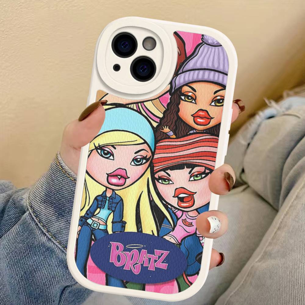 Cute B-Bratz Doll Leather Phone Case For IPhone 16 16e 15 14 13 12 11 Pro Max Plus Mini Cover