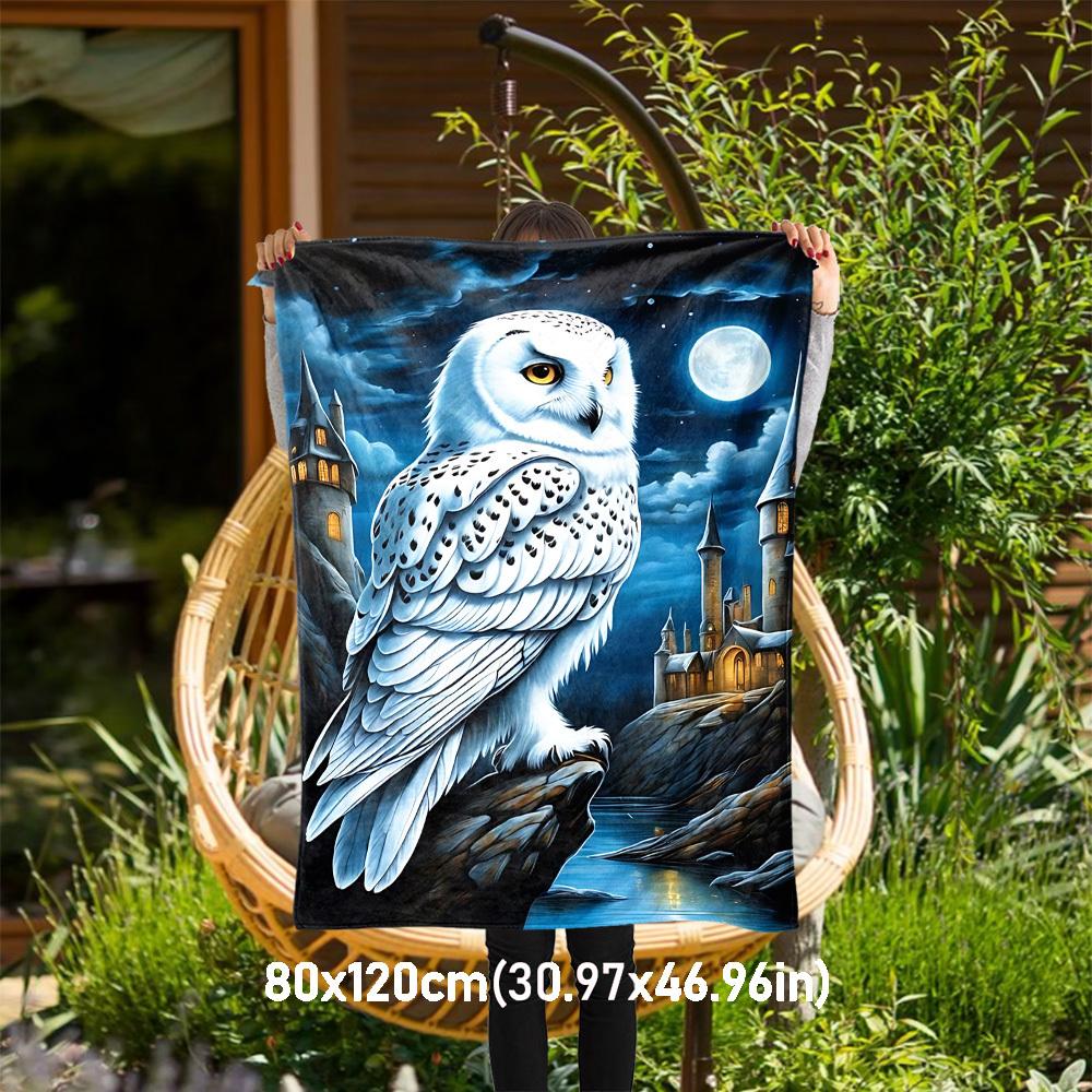 

1pc Owl Fantasy Castle Outdoor Flannel Throw Blanket All Season Soft Warmth,Home Decor 1031096 80x120cm