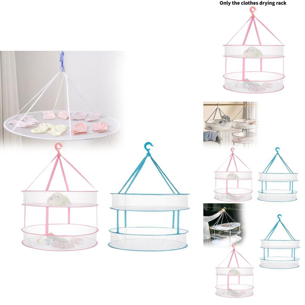 Portable Foldable Clothing Drying Basket With Dual Layers For Laundry Room Or Balcony