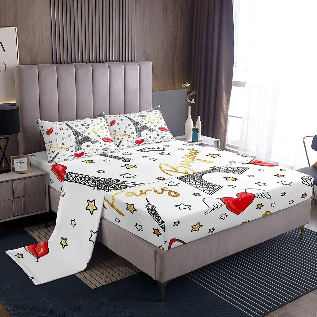 Christmas dog pattern mattress four-piece bedding set bedroom dormitory bedding decoration