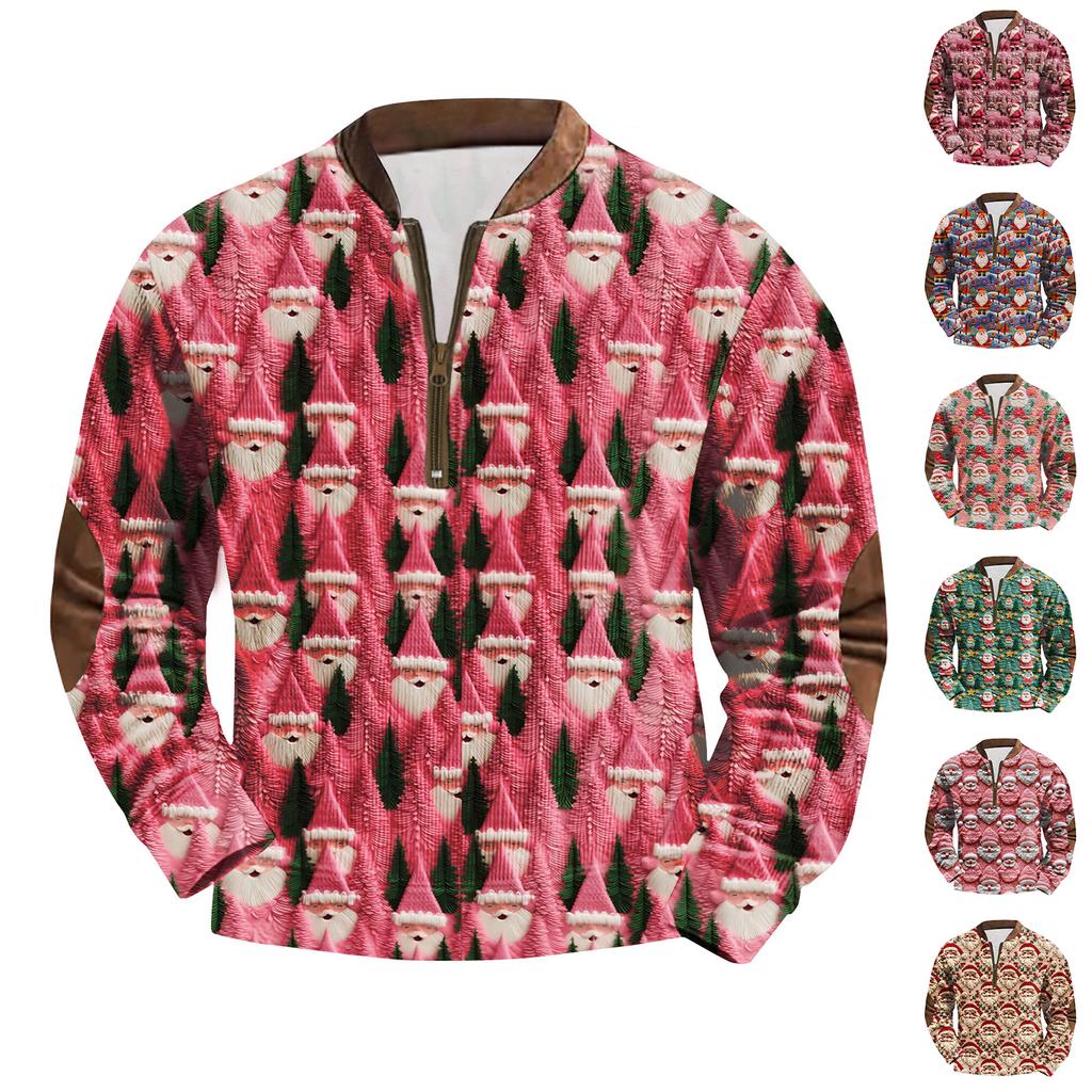 Men's Fashion Christmas Printed Corduroy Zipper Shirt