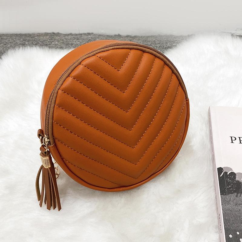 New embroidered fringed zipper pendant shoulder crossbody small round bag trendy versatile mobile phone round bag