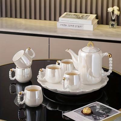 1 pièce/6 pièces/8 pièces/ensemble Service à thé en porcelaine émaillée perle européenne - Théière et pot à sucre à lait à huile en porcelaine blanc perle