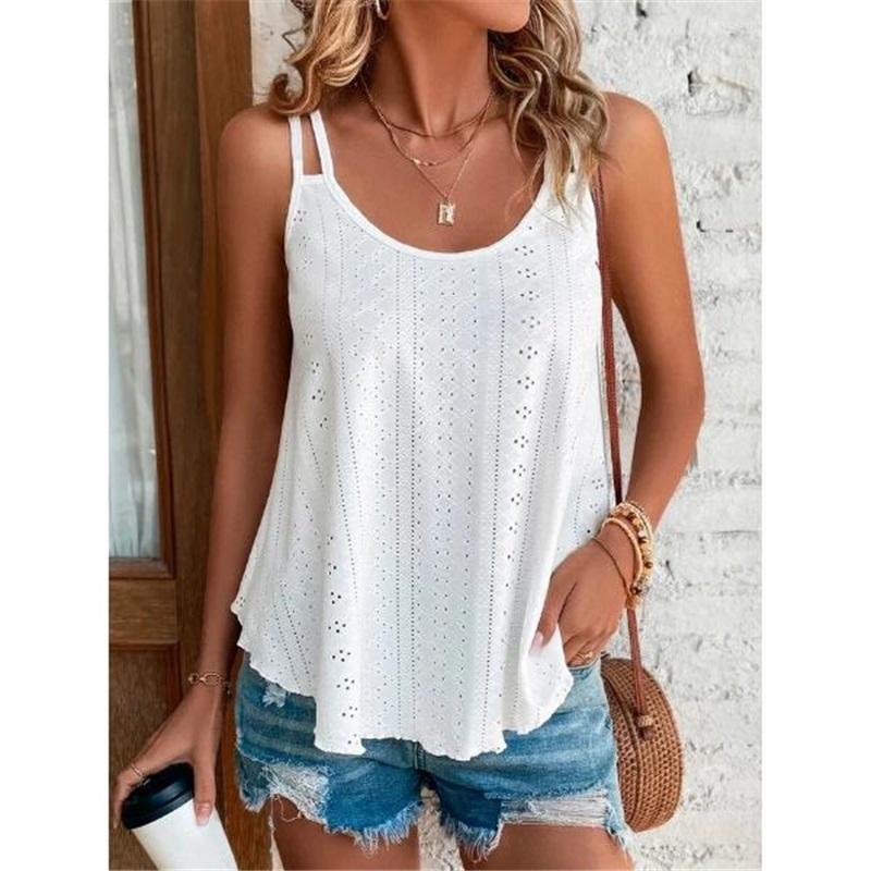 European And American Style Women's Blouse Shoulder Camisole Round Neck Jacquard Sleeveless Bottoming Shirt For Women