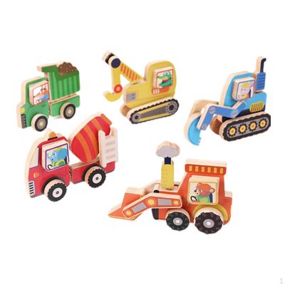 5x Construction Truck Wooden Vehicles Set Vehicle Model Assembly Toy Stem for 3