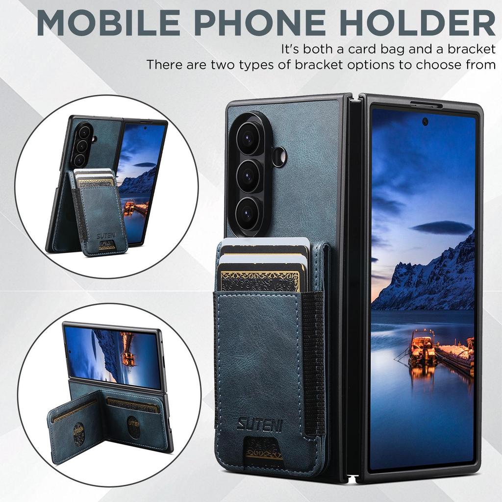 SUTENI Oil Wax Texture Leather Case with Card Slot & Stand for Samsung Z Fold 7/6/5