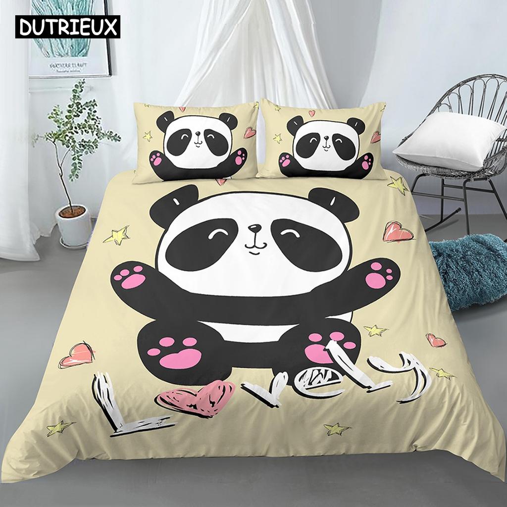 Lovely Cartoon Panda Bedding Sets 3D Printed Duvet Cover Set For Kids Girls 135x200 Bed Linen King Single Double Size Room Decor