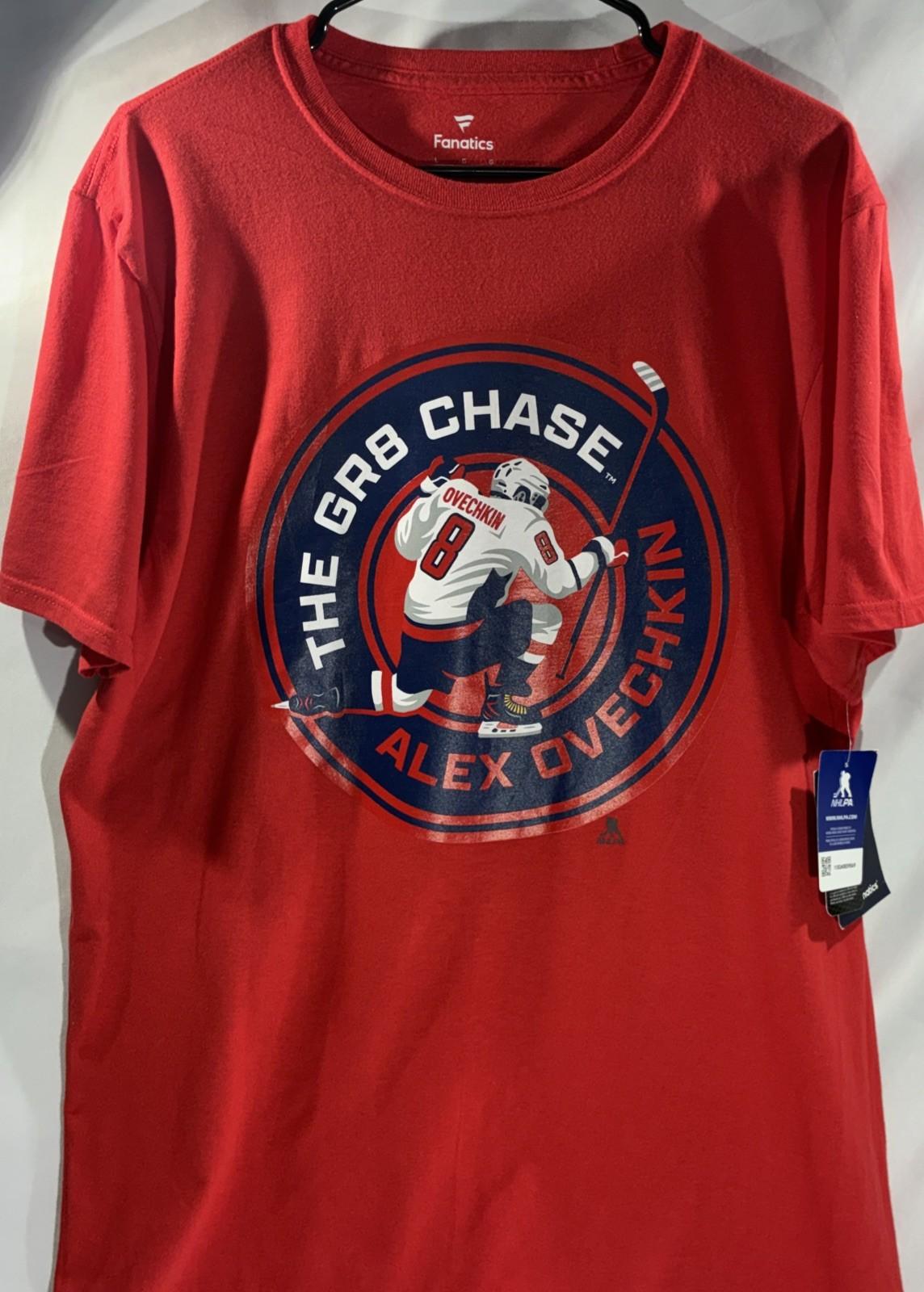 NWT Alex Ovechkin The GR8 Chase T Shirt Men’s Large Red Washington Capitals NHL Unisex T-Shirt S