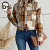 Fall Winter Women Jacket Color Matching Plaid Print Long Sleeve Lapel Single breasted Pockets Thick Cardigan Vintage Lady Coat