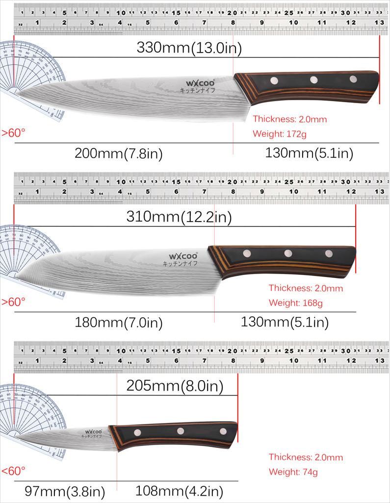 3PCS Chef Knife Japanese Kitchen Knives Set Professional Stainless Steel Meat Cleaver Slicer Knife Santoku Knife Wooden Handle
