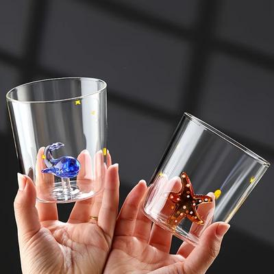 1pc 350ml 3D Animal Glass Cup Heat Resistant Glass for Iced Coffee Juice Milk Clear Glass for Summer and Winter Drink Water Cup