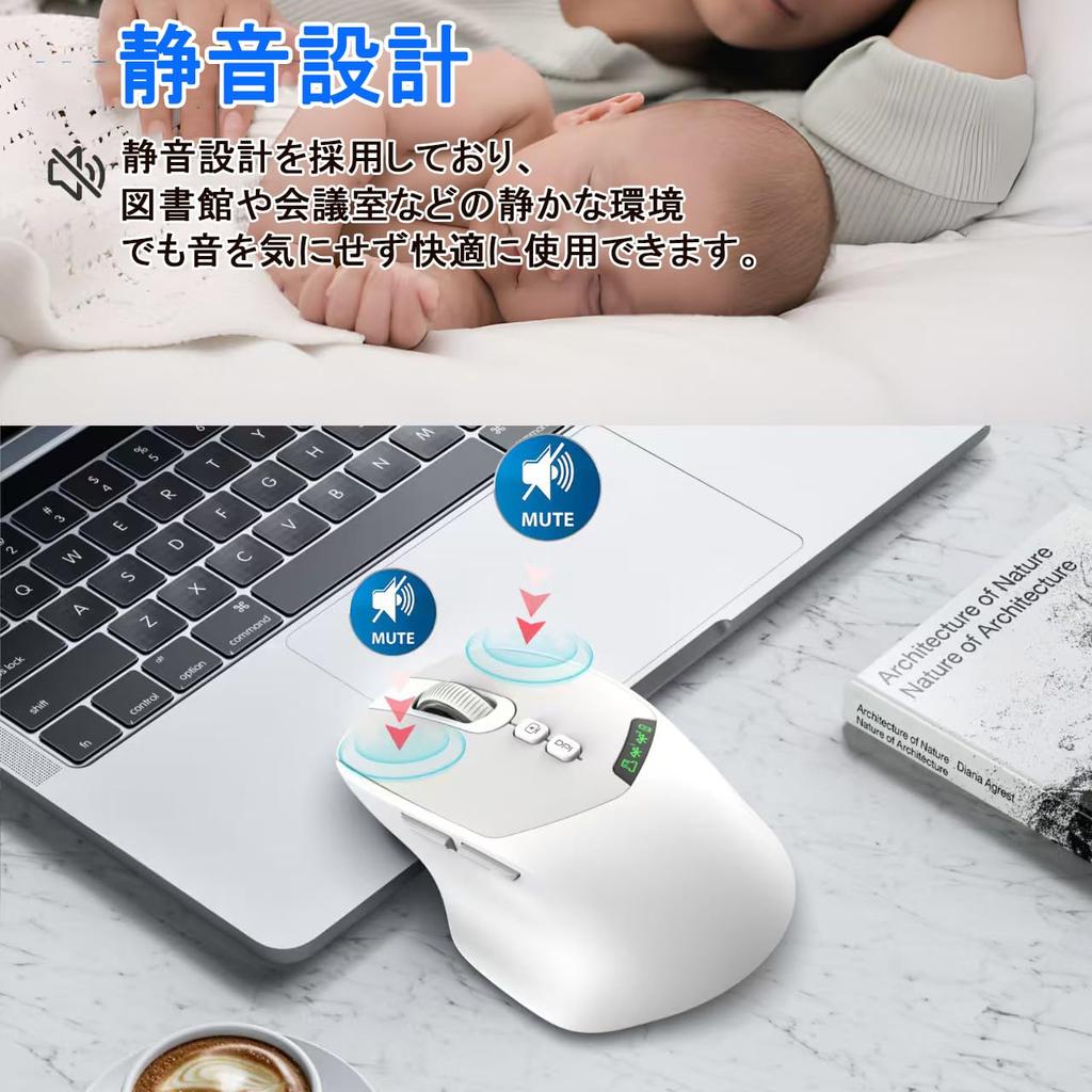 [Multi-Connection, 2.4GHz & Bluetooth] Wireless Mouse, Quiet, Type-C Charging, 100016002000 DPI, for Laptops, PCs, iPads, Tablets, and Smartphones