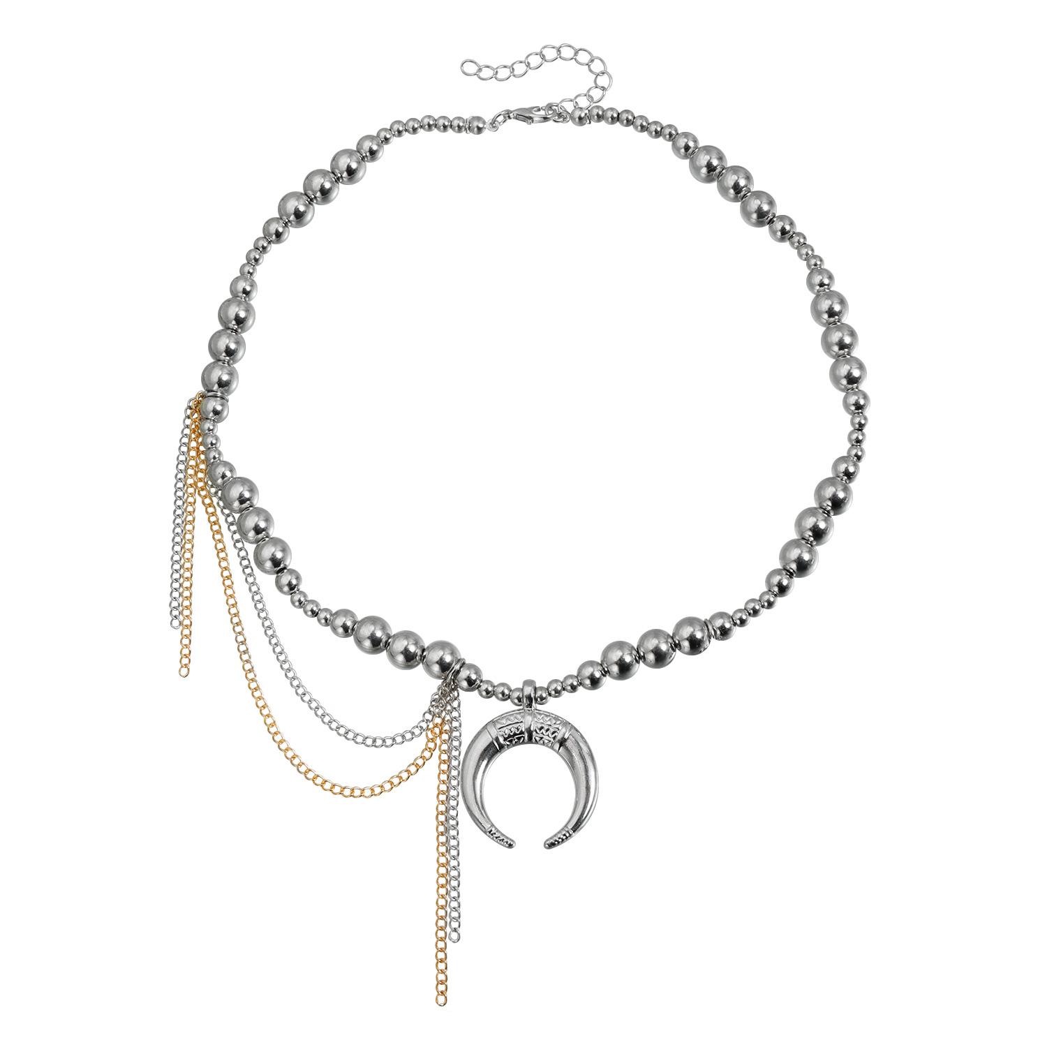 

Jewelry crescent moon necklace light luxury retro splicing wind ins spice girl handmade beaded choker necklace
