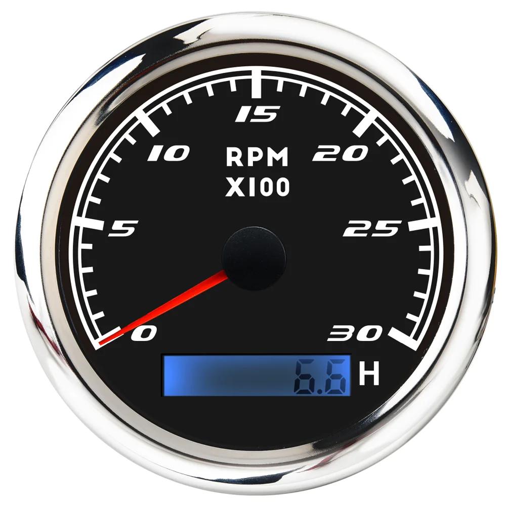 3K-8K Boat Tachometer Marine Tacho Meter Gauge LCD Hourmeter 12V/24V 8000 RPM 85mm Car Tachometer Toerenteller Speedometer Boot