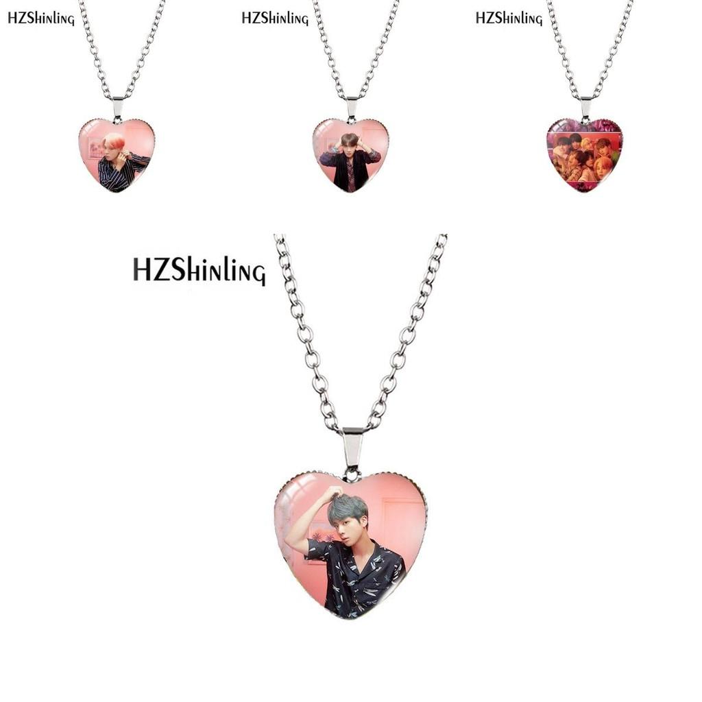 Stylish Bts Jewelry Heart Shaped Necklace Fashionable Alloy Long Chain Accessory