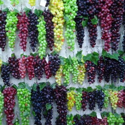 Artificial Purple-Green Grape Cluster Vine Decoration with Rattan Leaves and Fruit Mold for Ceiling or Pipeline.