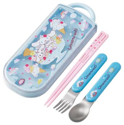 Skater Bento Essstäbchen Dreier-Set Sanrio Schick für Kinder (Essstäbchen, Löffel, Gabel, 16,5 cm) - Cinnamoroll, Snacks, Süßigkeiten, Mädchen, TACC2-A