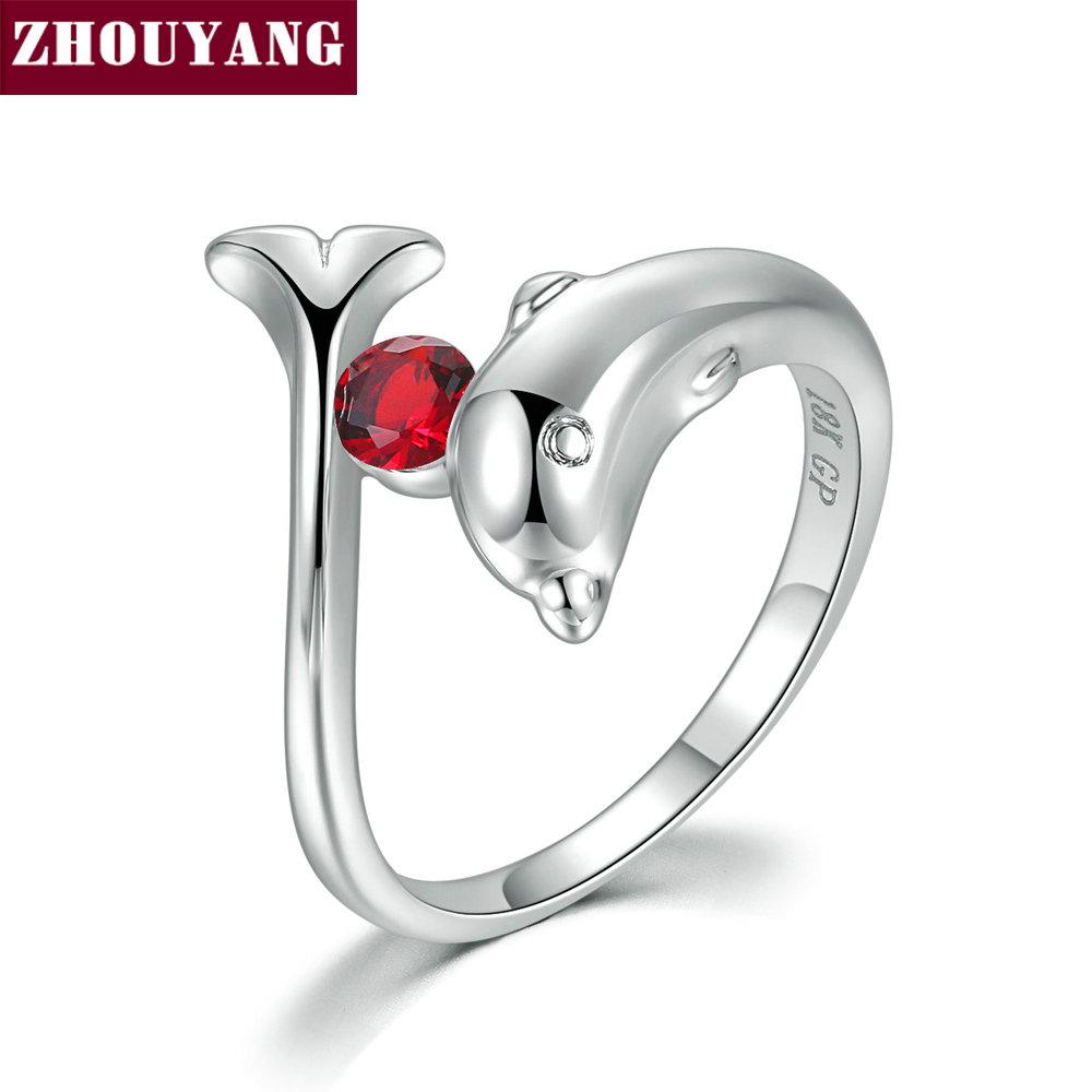 

ZHOUYANG Birthstone Rings for Women Lucky Guardian Multicolor Cubic Zircon 3D Dolphins Silver Color Fashion Jewelry R789 R796 5