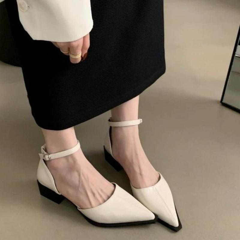 Fashion Solid Color Thick Soled High Heels Pointed Elegant Minimalist Single Shoes Women's Summer New Style Fashionable Versatile Shoes