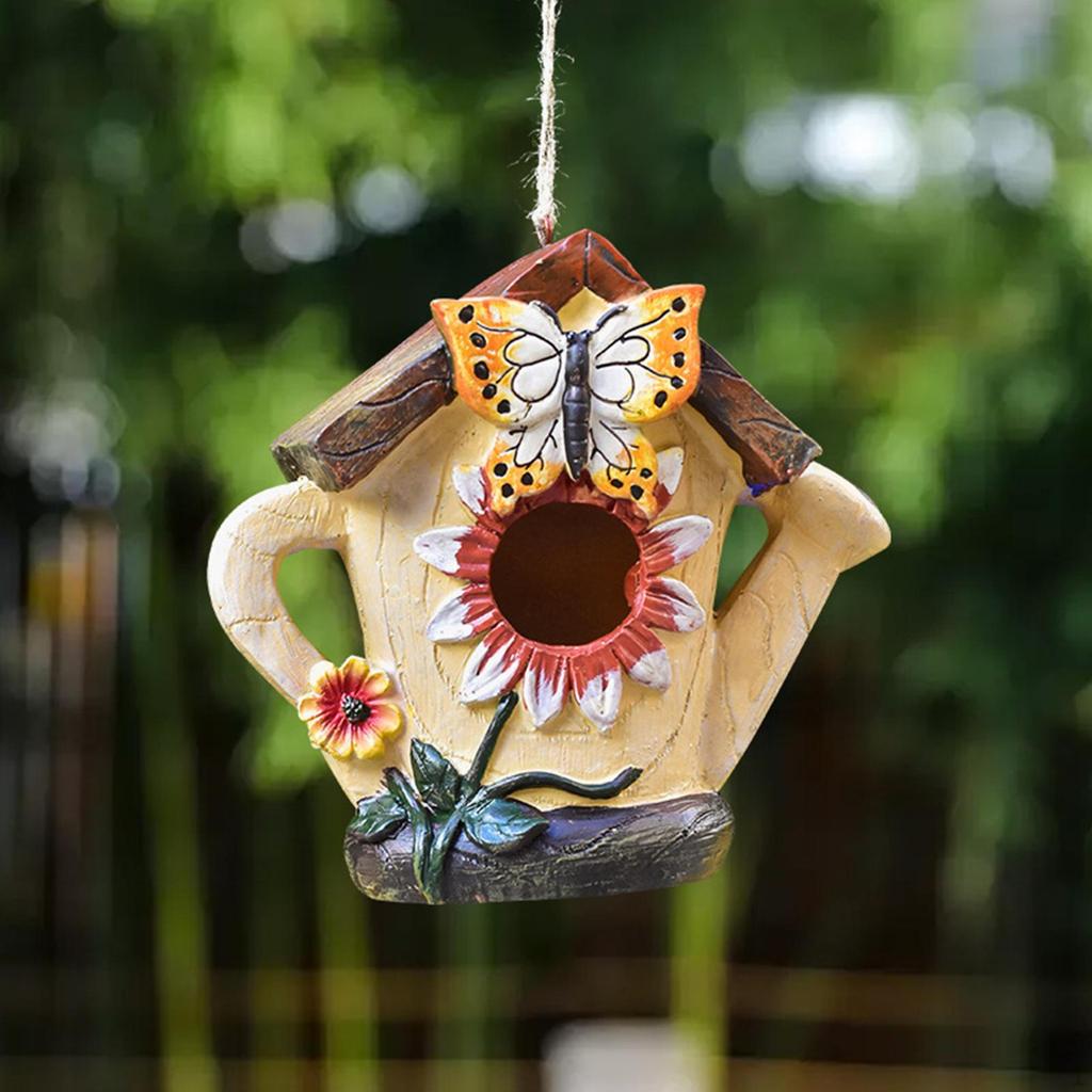 Hanging Bird House for Outdoor Decorative Birdhouse Hummingbird Nest Resin Hut Garden