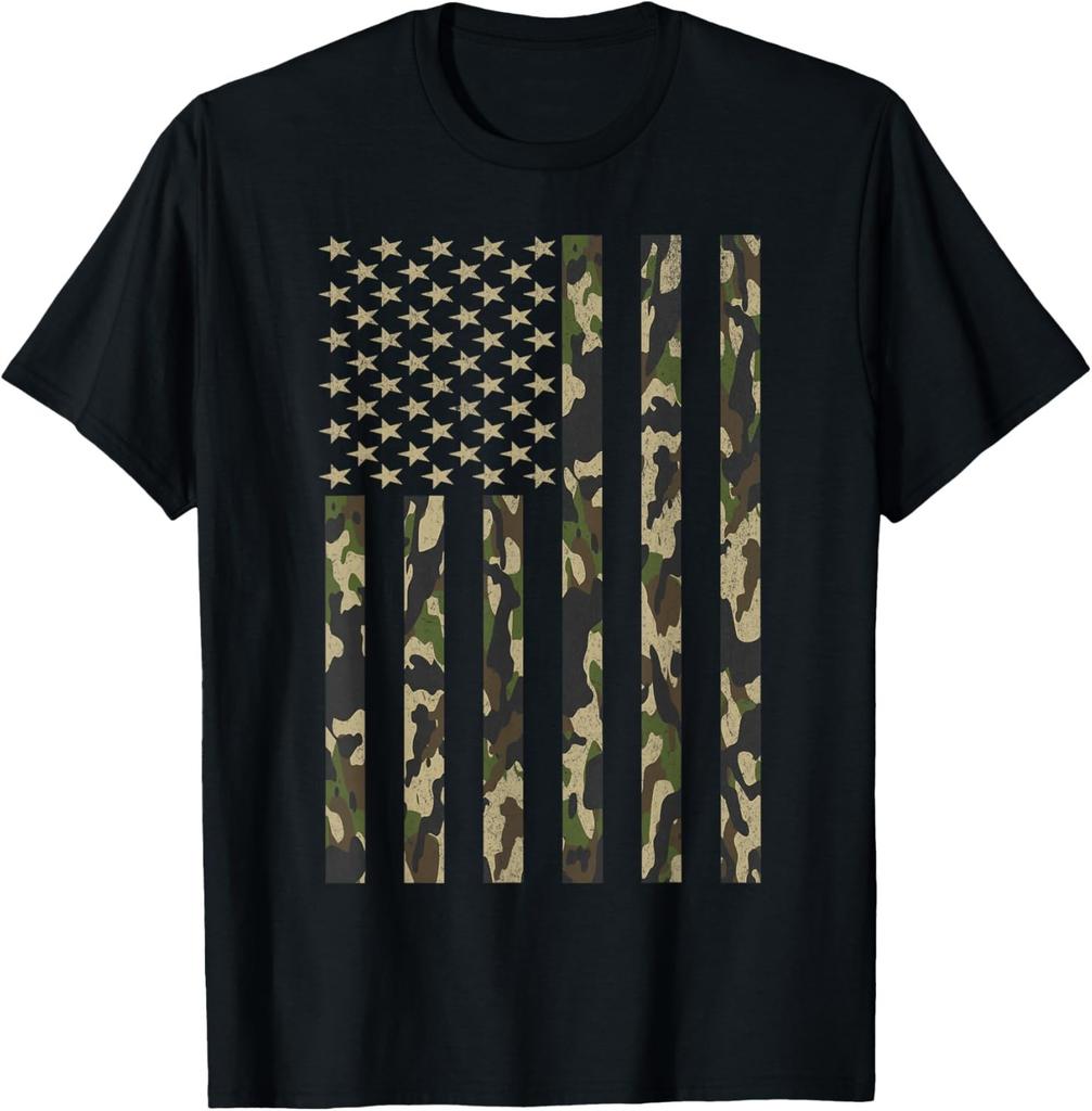 Camo Amerikaanse Vlag USA Camouflage Heren Dames unisex T-shirt Heren Dames T-shirts Top