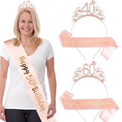 Birthday Headband Shoulder Strap Set Party Crown Ribbon Decoration