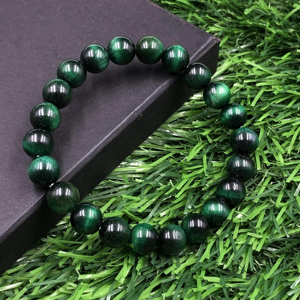 Bracelet extensible 7,5" en perles rondes d'œil de tigre étoilé vert naturel 8 mm Pour cadeau d'anniversaire Pour femme/mari RBB-58