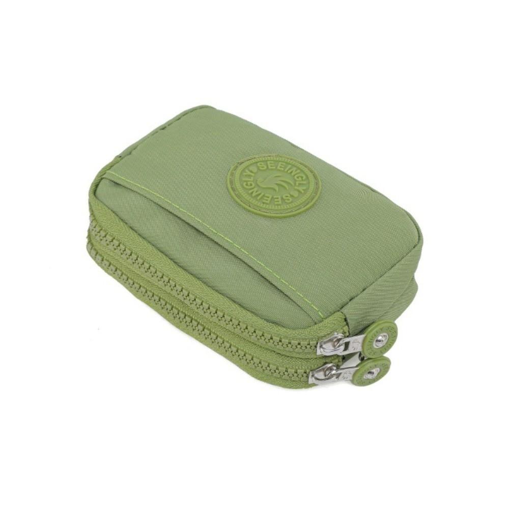 Portable Solid Color Women Wallet with Lanyard Waterproof Credit Card Holder Double Layer Nylon Zipper Clutch Ladies