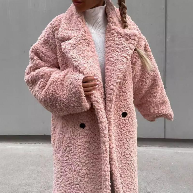 Womens Fall Winter Trench Coat - Elegant Commuter Style Long Sleeve Lapel Thick Wool Blend Outerwear