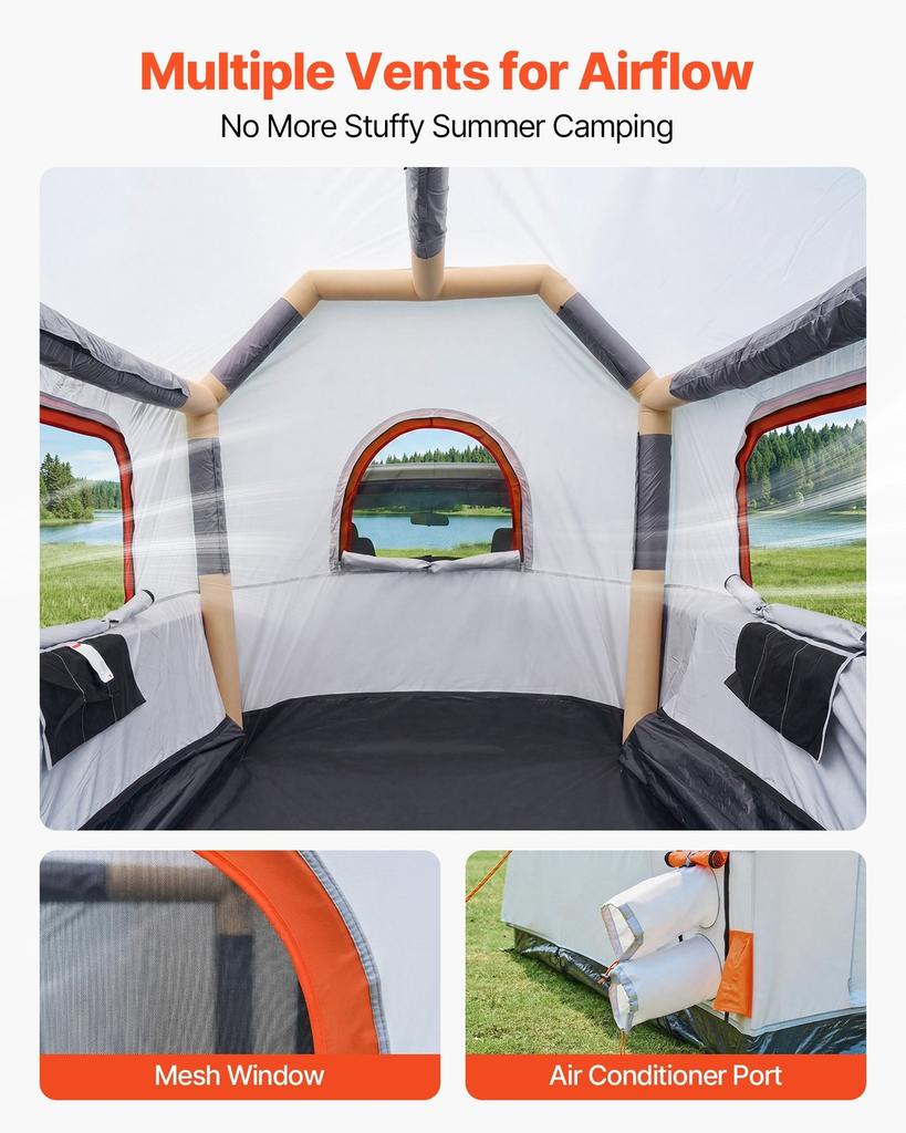 Inflatable Pickup Truck Tent, 2.2 x 1.65m 3-Season Truck Bed Tent with Ventilated Mesh Windows, PU2000mm Waterproof Pickup Camping Tents for Outdoor