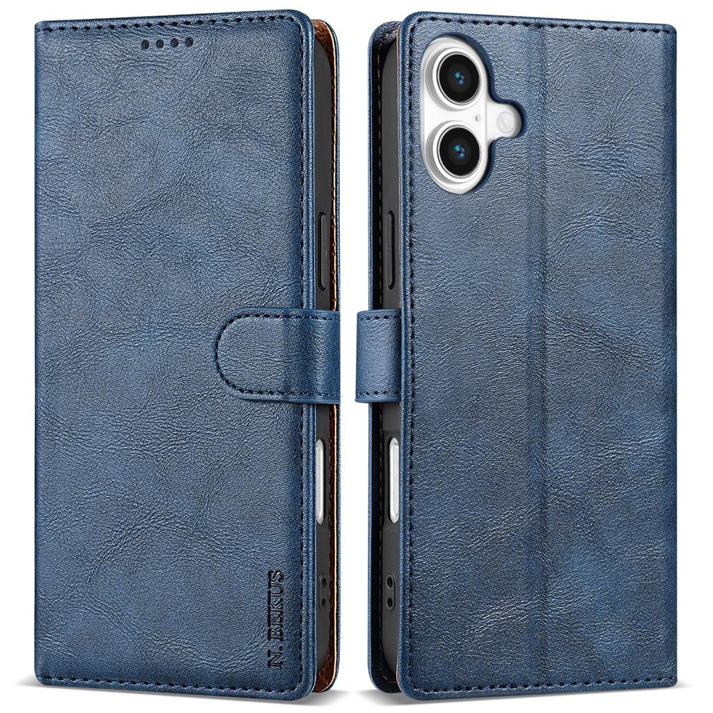 N.BEKUS CSJ-001 For iPhone 16 Plus Stand Case PU Leather Wallet Phone Cover