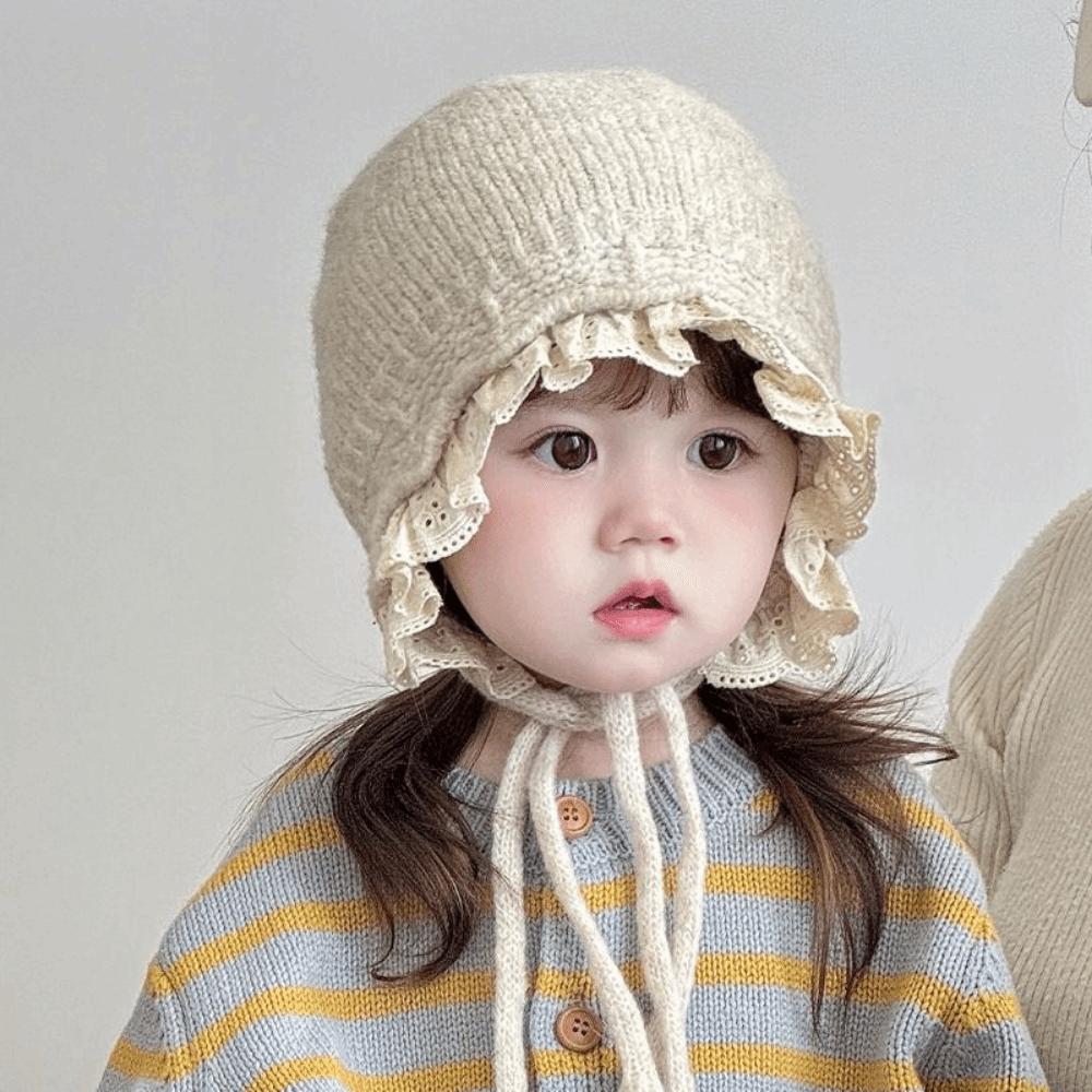 Windproof Kids Warm Hat Soft Knitted Lace Cap Exquisite Warmer Beanie Cap  Kids