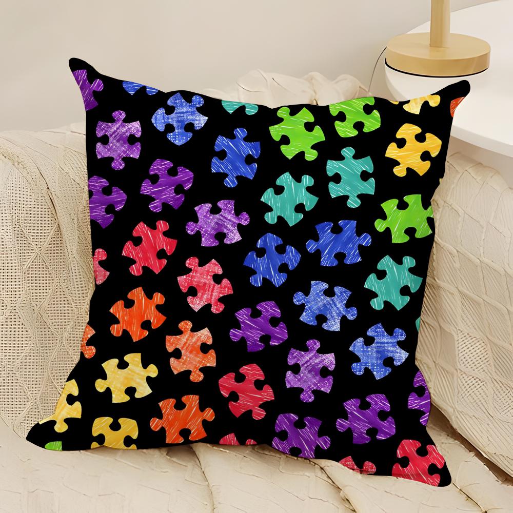 Creative Puzzle Texture Pillow Case Natural Linen DoubleSided Printing Sofa Home Decor Cushion Cover