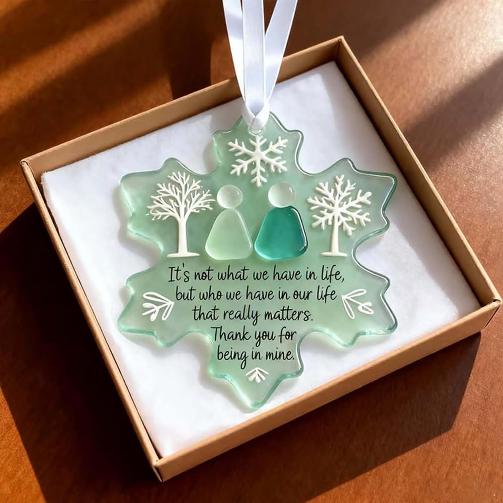 Snowflake Shaped Sea Glass Friendship Handcrafted Ornament Companionship Keepsake Christmas Tree Decoration for Best Friends