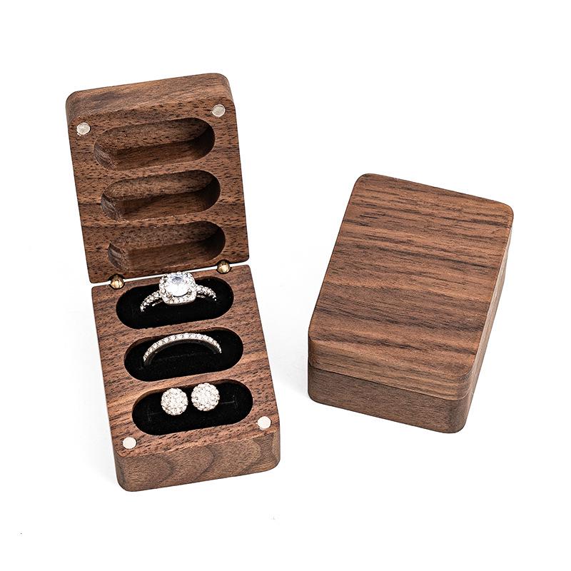 Elegant Solid Wood Jewelry Box: Three-Slot Wedding Ring & Earring Storage