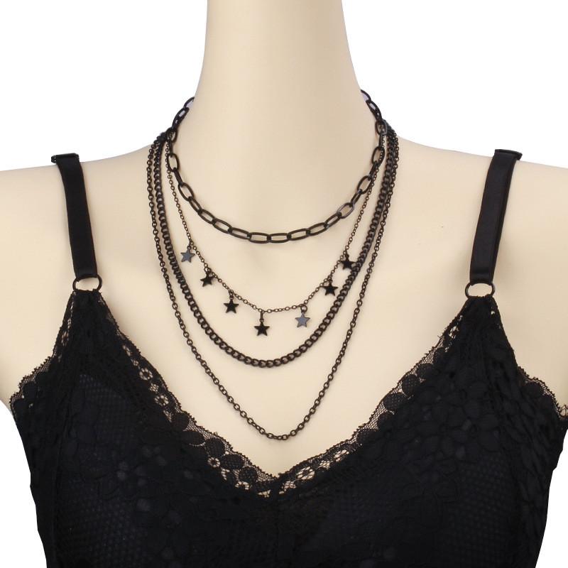 Geometric Multilayer Chain Necklace With Cross Pendant For Fashionable Unisex Wear