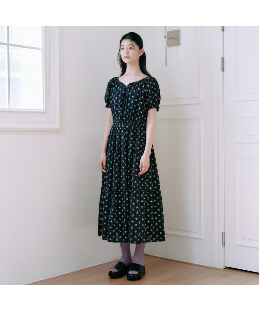 THURSDAY ISLAND Flower Puff Sleeve Long Dress_T264Mop250W