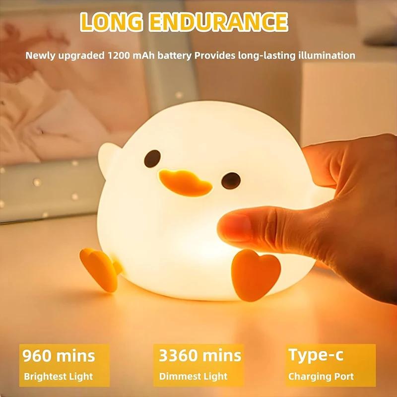 ED Night Light Cute Duck Cartoon Animals Silicone Lamp for Children Kid Touch Sensor Timing USB Rechargeable for Birthday Gifts