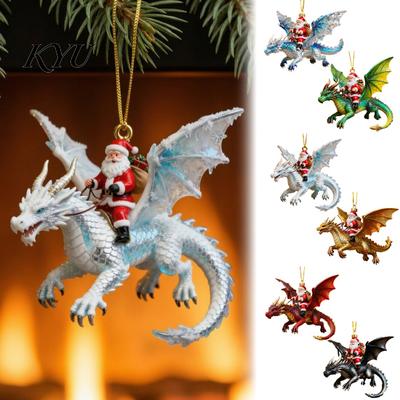 Handgefertigte festliche Hängeornamente 2 Stück Weihnachtsmann Drachenreiter Weihnachtsdekoration, 2D Acryl Fliegend Personalisierte Feiertagsparty Zubehör Claus
