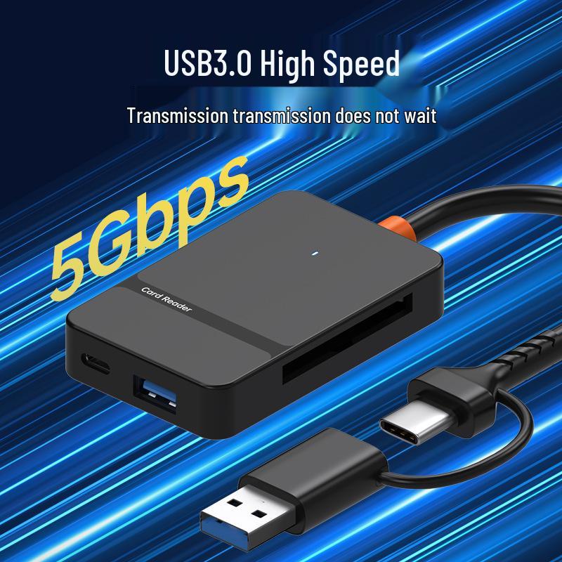 USB/Type-C 8-in-1 Card Reader: Expandable Hub for MS, CF, SD, TF Cards with USB 3.0 Compatibility for Mobile Phones and Computers.