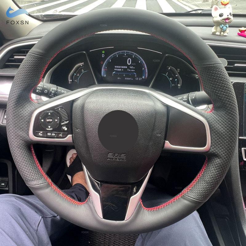 

Шкіряний чохол на рульове колесо автомобіля Honda Civic 10th 2016- CRV CR-V 2017- Clarity 2016-2018. blue line