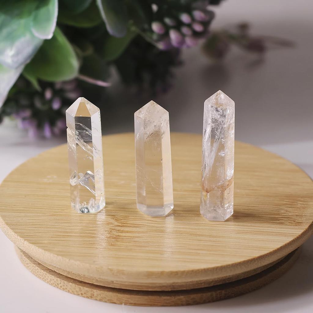 9Dzine Natural Clear Quartz Crystal Mini Pencil | Small Polished Decorative Crystal Point for Home Dcor, Office Desk, Vase Display, Crafts & Spir